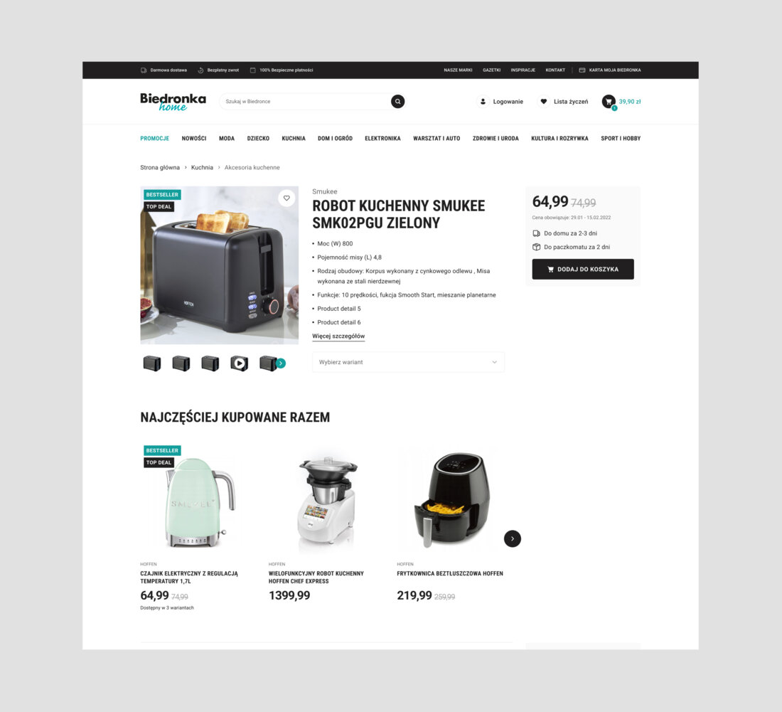 A toaster product page from Biedronka home. A toaster product page from Biedronka home.