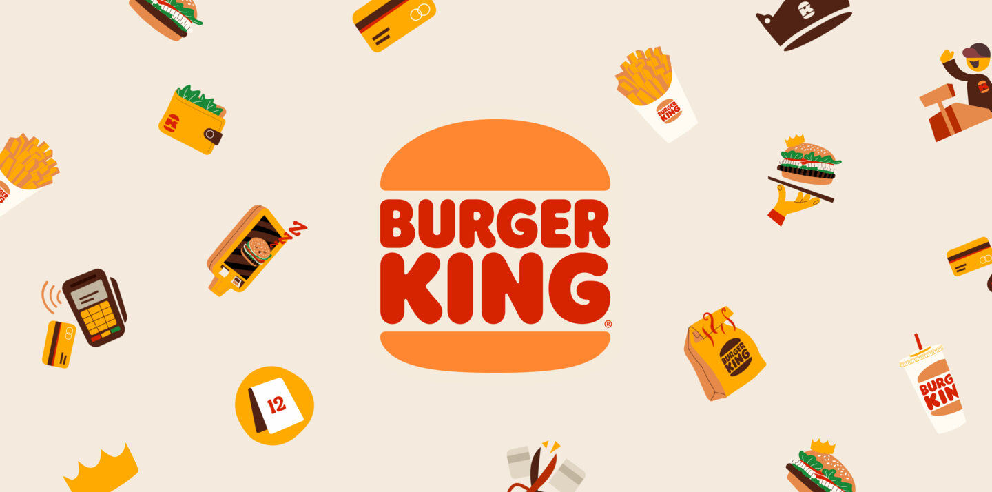 The "Burger King" logo surrounded by icons from the kiosk.