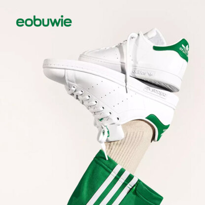 White Adidas sneakers and eobuwie logo. White Adidas sneakers and eobuwie logo.