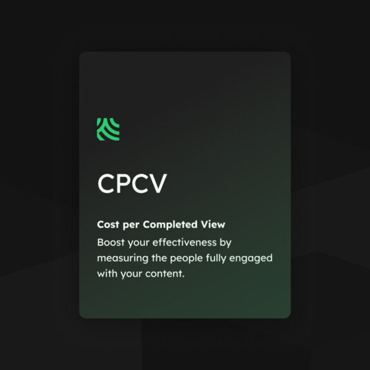 A tile from Adlook's website that says: "CPCV; Cost per Completed View". A tile from Adlook's website that says: "CPCV; Cost per Completed View".
