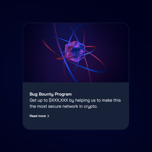 A tile from Tixl's website saying: "Bug Bounty Program; Get up to $XXX,XXX by helping us to make this most secure network in crypto". A tile from Tixl's website saying: "Bug Bounty Program; Get up to $XXX,XXX by helping us to make this most secure network in crypto".