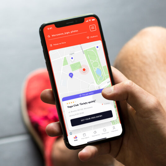 The Gymsteer app showing a map to the nearest Yoga club.